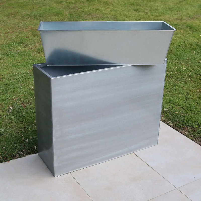 Reny Galvanised Zinc Trough Planter, Silver, 80cm H x 100cm W x 80cm D