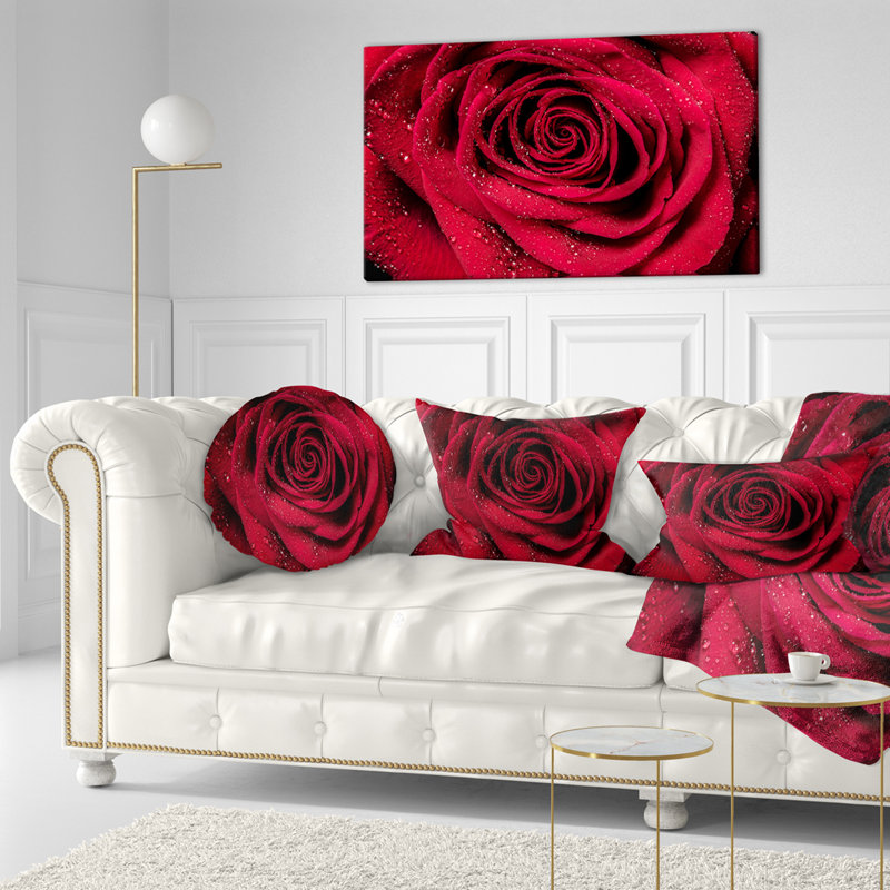 Coussin floral avec gouttelettes de pluie de roses, 12 po x 20 po, Coussin lombaire
