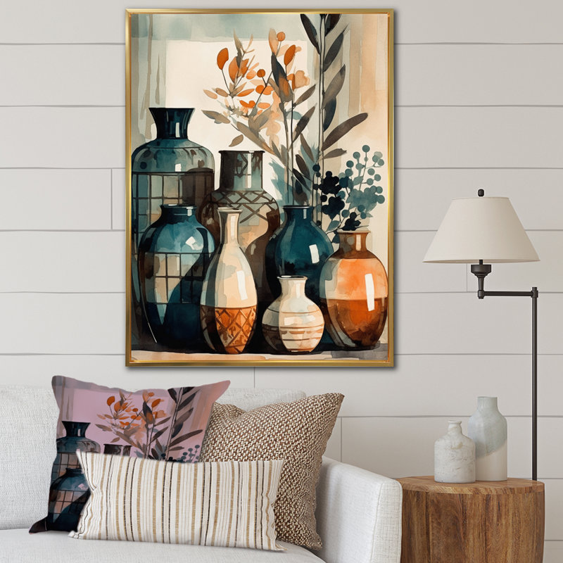 Vase en céramique Roumpini, H 32 po x l 24 po x P 1 po, Cadre flottant doré