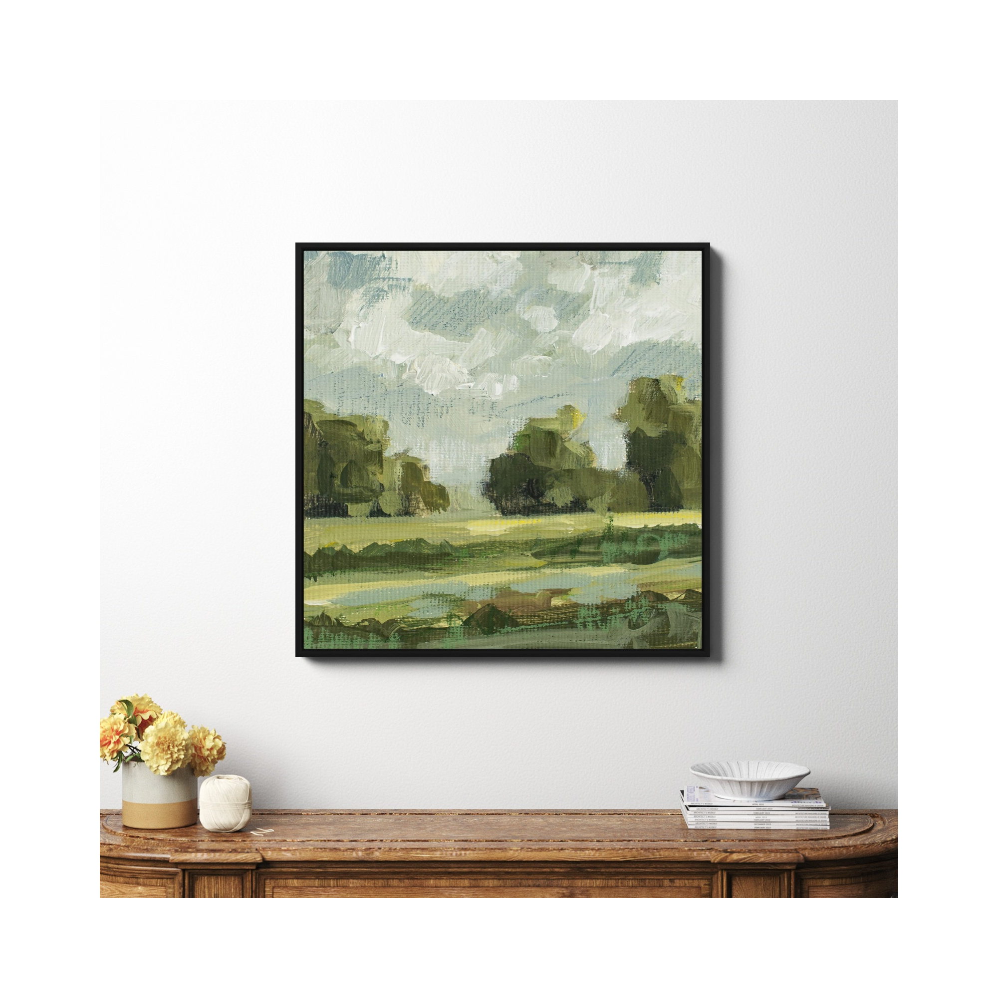 Abstract Landscape Pair 12 by Miss Mustard Seed, No, Black Framed Canvas, 36" H x 36" W x 2" D