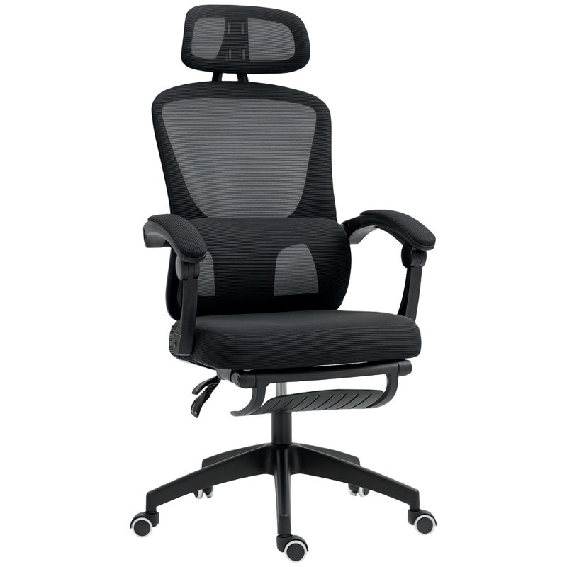 Mesh Office Chair with Headrest, Black, Black