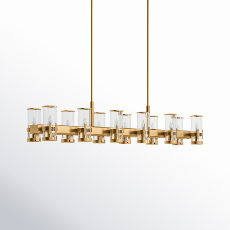 Reeve 12 - Light Kitchen Island Linear Pendant, Heritage Brass