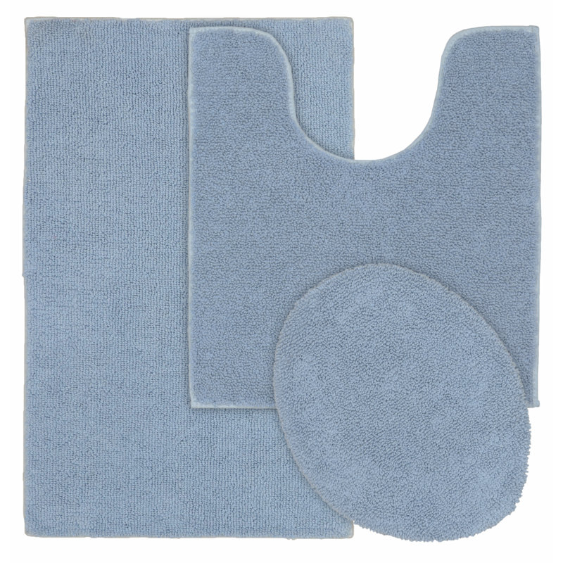 Ensemble de tapis de bain en coton 3 pièces avec envers antidérapant Roanoke, Bleu ciel