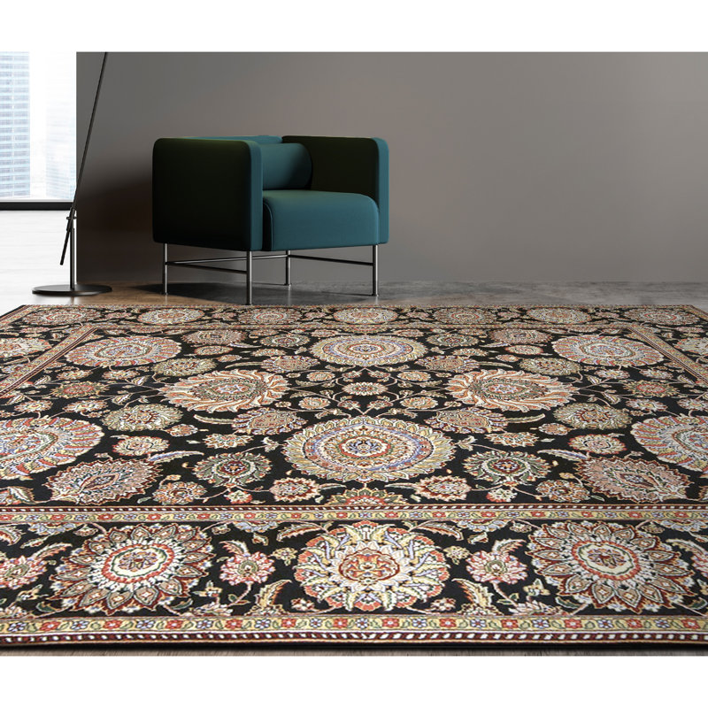 Tapis noir noué à la main de haute qualité