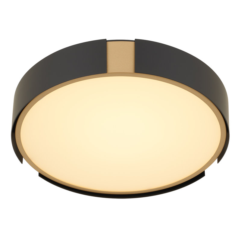 Plafonnier encastré 13 po à DEL noir mat avec détails en laiton, H 3 po x l 13 po x P 13 po