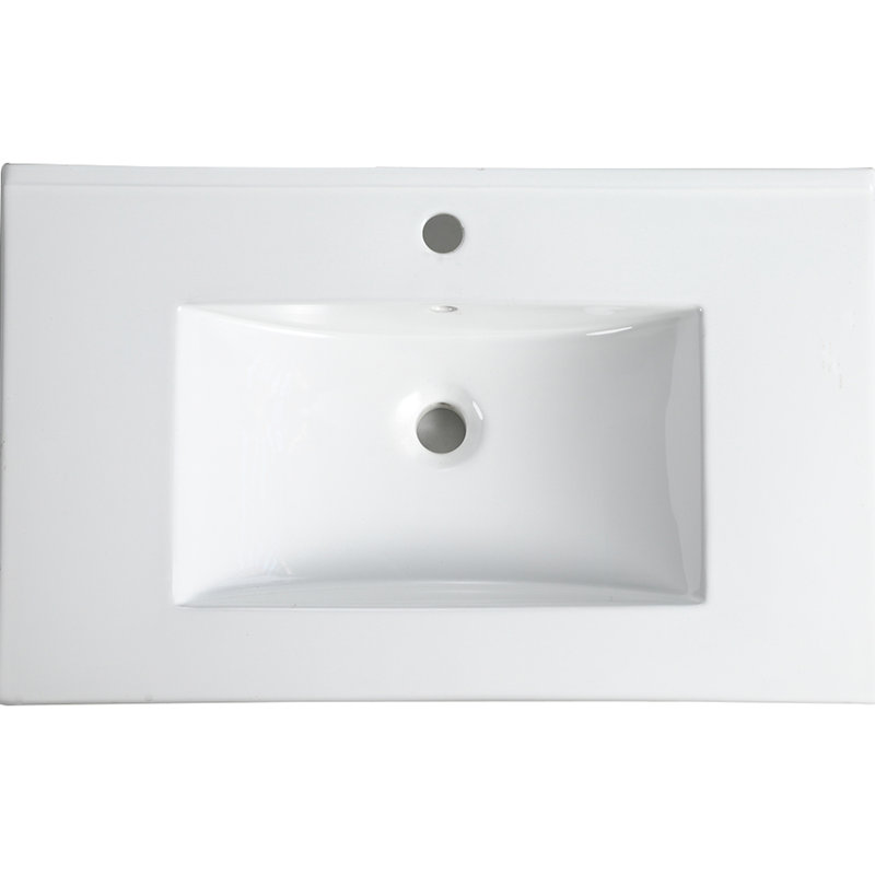 Dessus de meuble-lavabo en céramique, 30 po, lavabo blanc brillant, P 29,9 po x l 18,3 po H 6,7 po, céramique, comptoir de salle de bain résistant à l'électricité statique, brillant, facile à nettoyer avec trop-plein