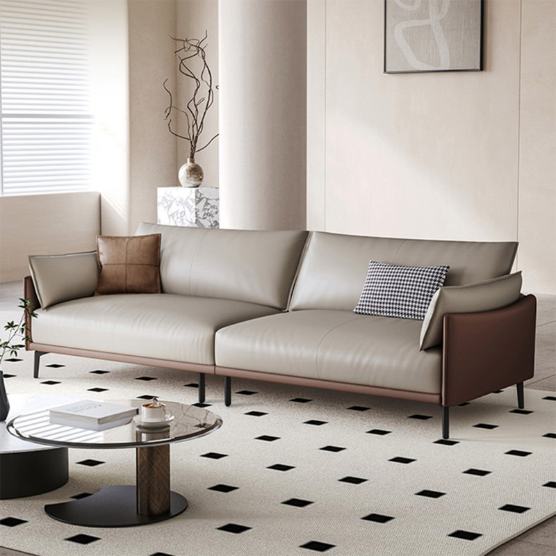 Canapé modulaire gris en cuir véritable, 4, 33.46" H x 110.24" W x 35.43" D 