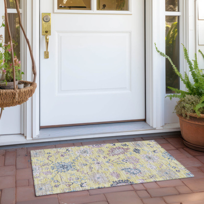 Yellow Rectangular Washable Synthetic Flat Woven Rug 30" x 20"