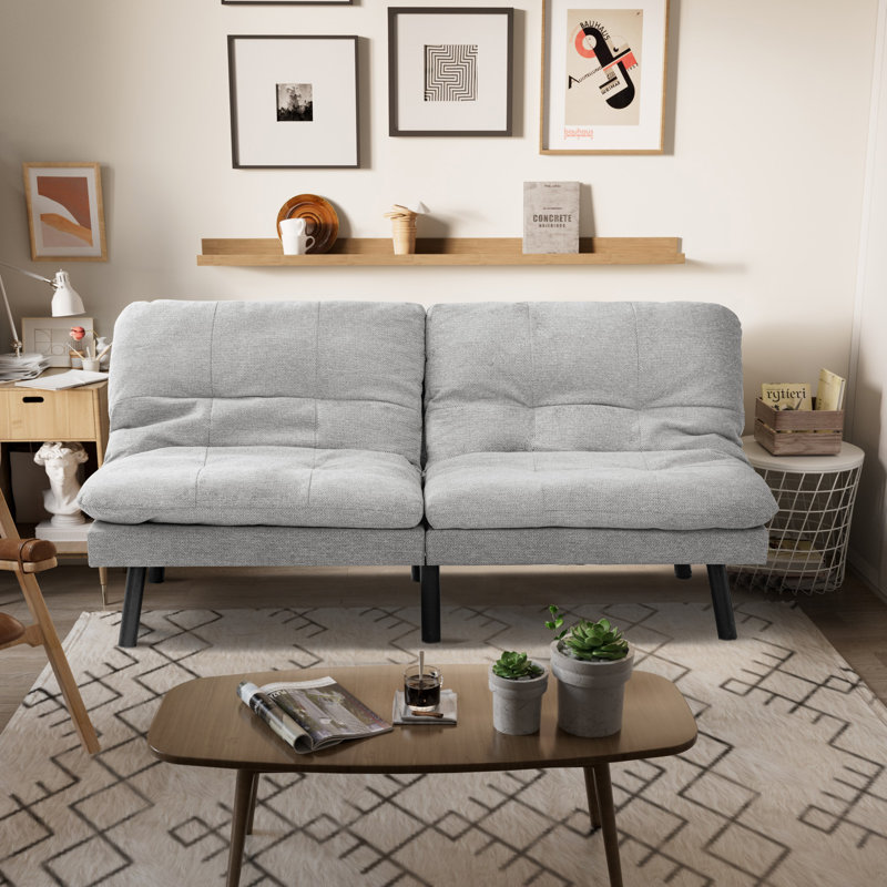 Isaul 68'' Upholstered Biscuit Back Convertible Sofa, Light Gray