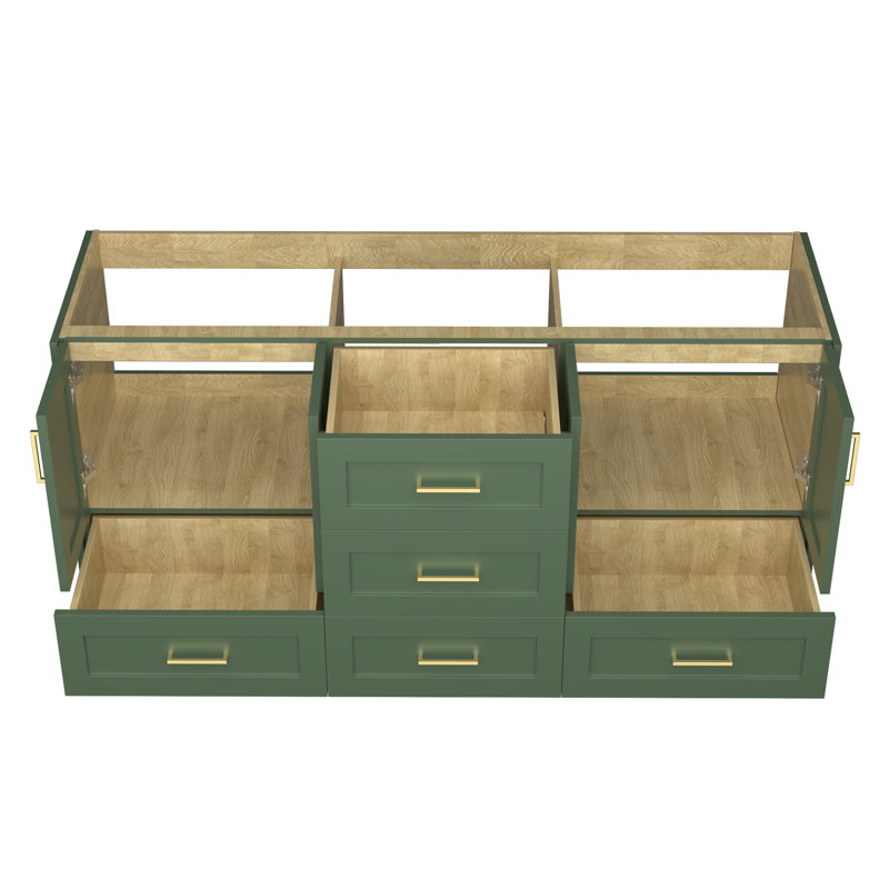 Armoire de salle de bain autoportante 72 po x 36 po en bois massif avec tiroir en queue d'aronde et porte à fermeture en douceur (assemblé)