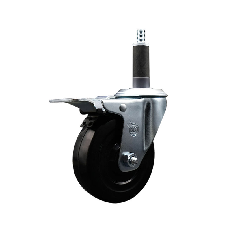 4 Inch SS Soft Rubber Swivel 1 Inch Expanding Stem Caster Total Lock Brake SCC
