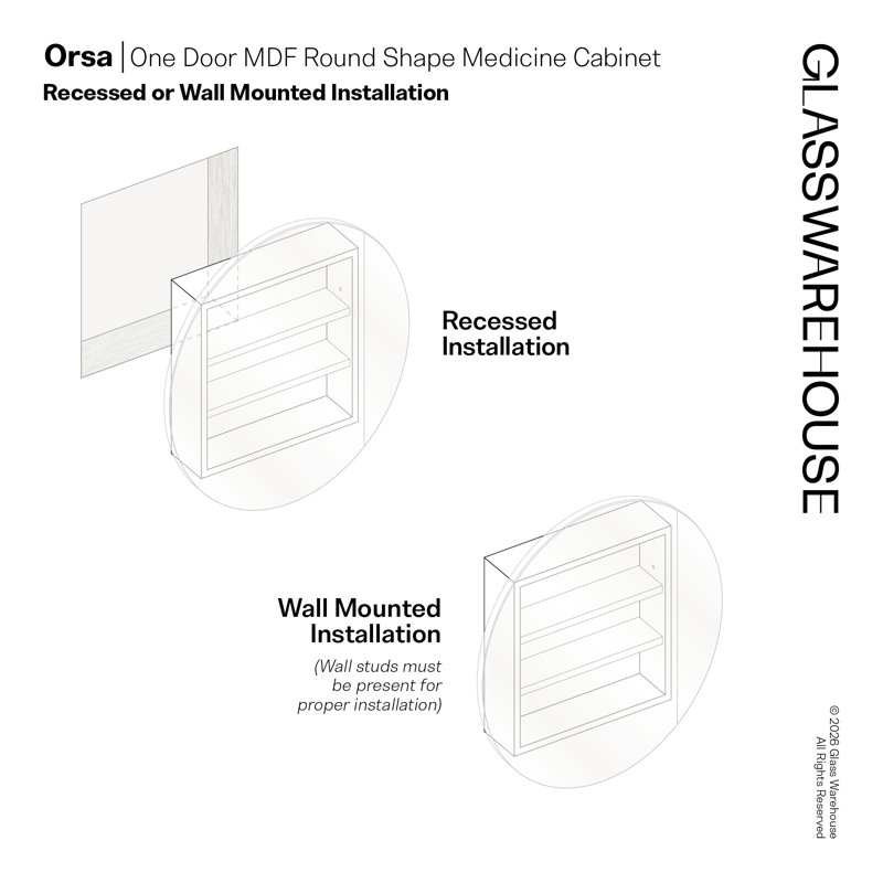 Recessed Frameless Single Door Medicine Cabinet with Adjustable Shelves, 24" H x 24" W x 4.75" D