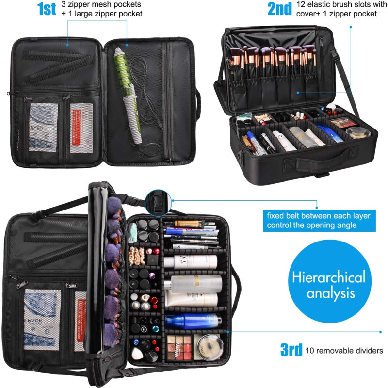 Trousse à maquillage Grande trousse à maquillage Trousse de train professionnelle Boîte de rangement imperméable pour organisateur de maquillage 16,5 pouces