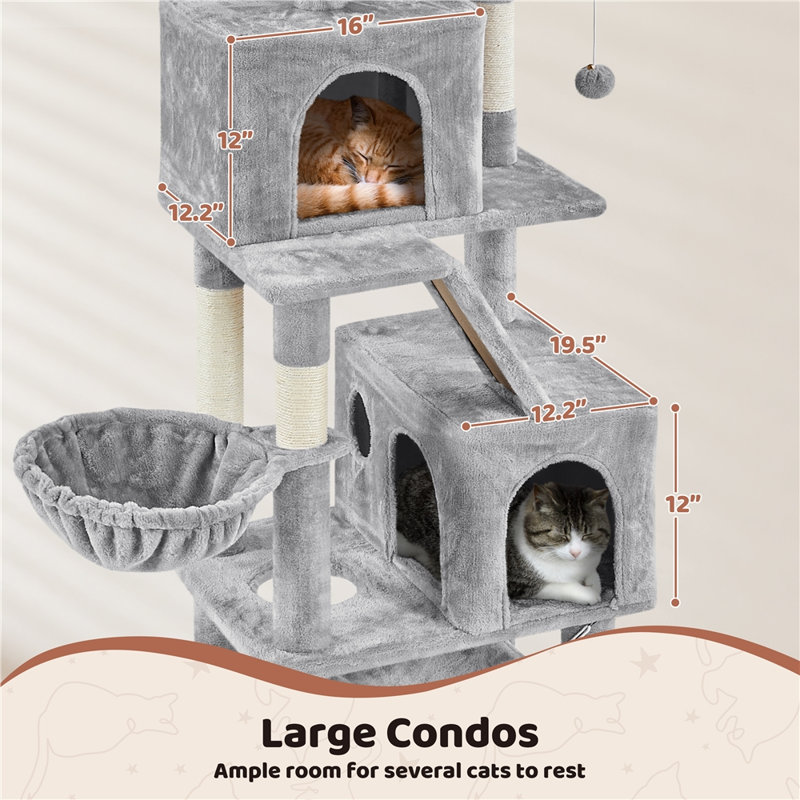 Dametra 71.5 Inch Multi-Level Large Cat Tree with 2 Cozy Perches, Light Gray