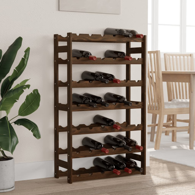 42 Bottle Solid Wood Floor Wine Bottle Rack in, Brown