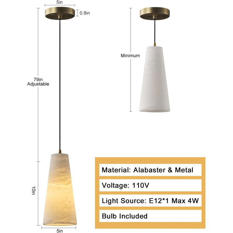 Juritza 2 - Light Cone Pendant Alabaster Kitchen Island Gold Pendant(Bulbs Included), Gold