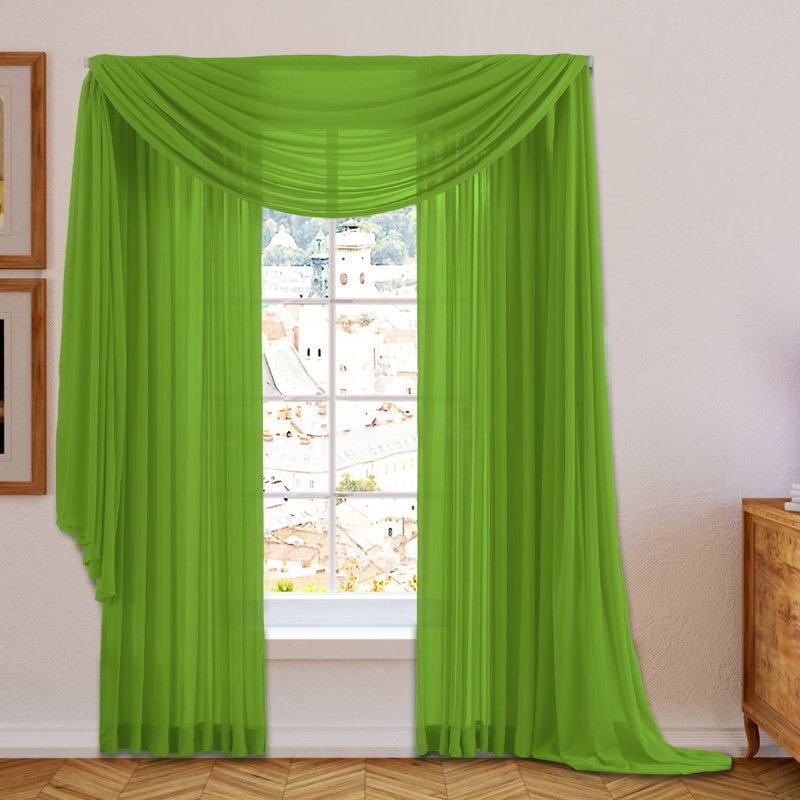 Daxin Sheer Voile Rod Pocket Curtain Panels, Lime Green, 54" W x 84" L