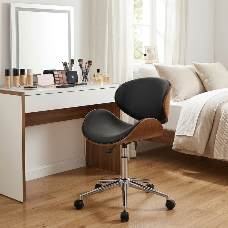 Chaise de bureau moderne rembourrée en cuir cintré et pivotant avec siège ergonomique courbé et rembourré pour le bureau à domicile