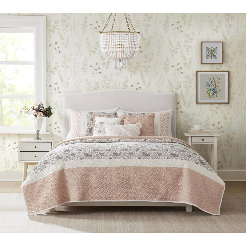 King/ King Blush Quilt , 6 Piece, Cotton , Reversible With Pillow Accumulation Bedroom Piece Pillows, Blush