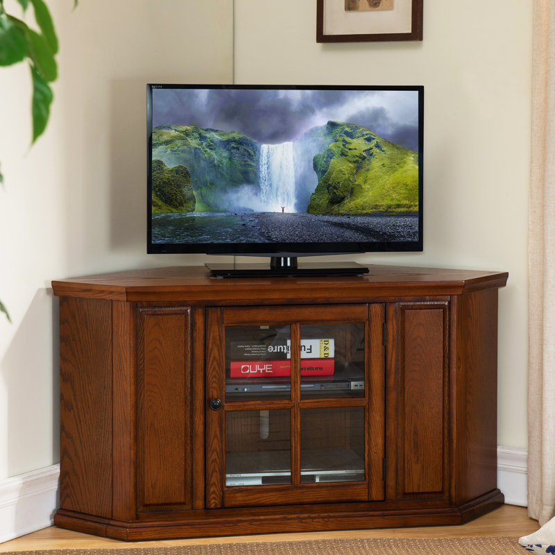 Tucci Solid Wood Corner TV Stand for TVs up to 50", Burnished Oak
