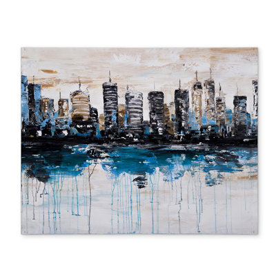 Blue Bedroom Cities Polyester Placemat - Abstract City Design