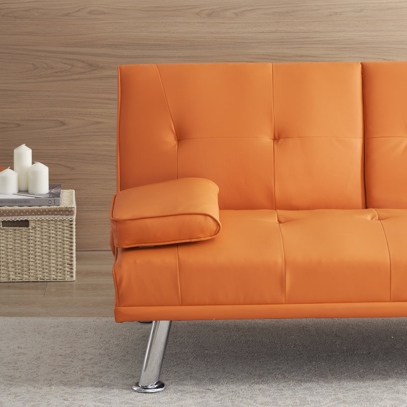 Lit orange de 67 po avec double pliage et table basse pour bureau, 3 positions réglables, revêtement en velours, pieds en métal, design compact pour salon, 2 sièges multifonctionnels à angles multiples, velours doux.
