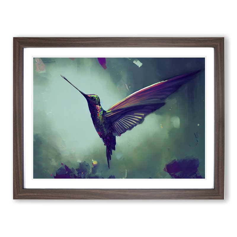 Hummingbird Vol.5 Abstract 1 Piece Single Picture Frame Painting, 34cm H x 46cm W x 2cm D, Walnut