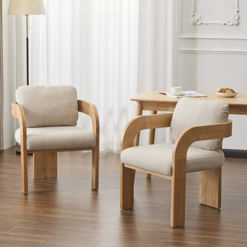 Chaise rembourrée avec pieds en bois, Beige, Naturel