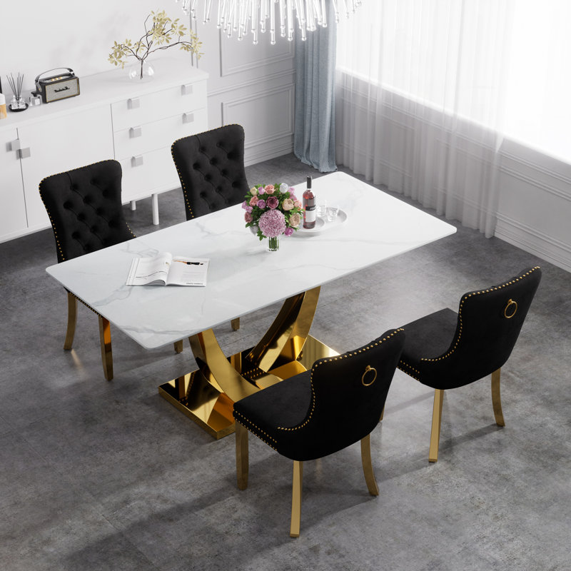 Horten Rectangular 35.4'' W Dining Set, Black, 5