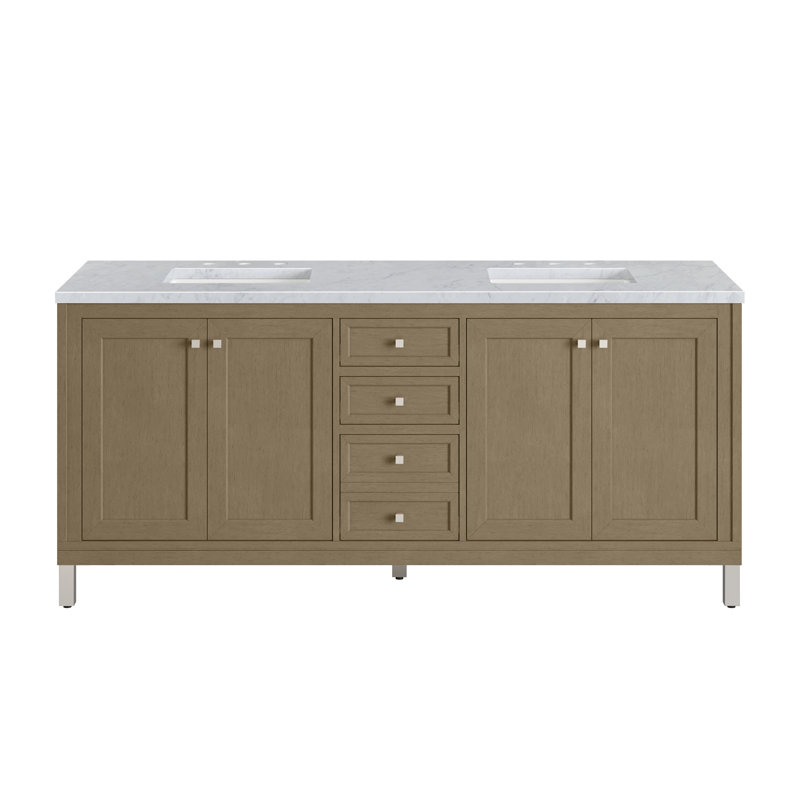 Chicago 72'' W Double Vanity, Walnut Whisper, Carrara White, 8" Widespread