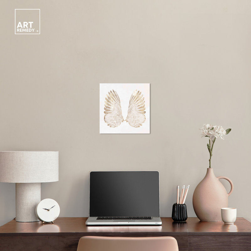 Elegant White and Gold Angel Wings Canvas Wall Art, 12" x 12"