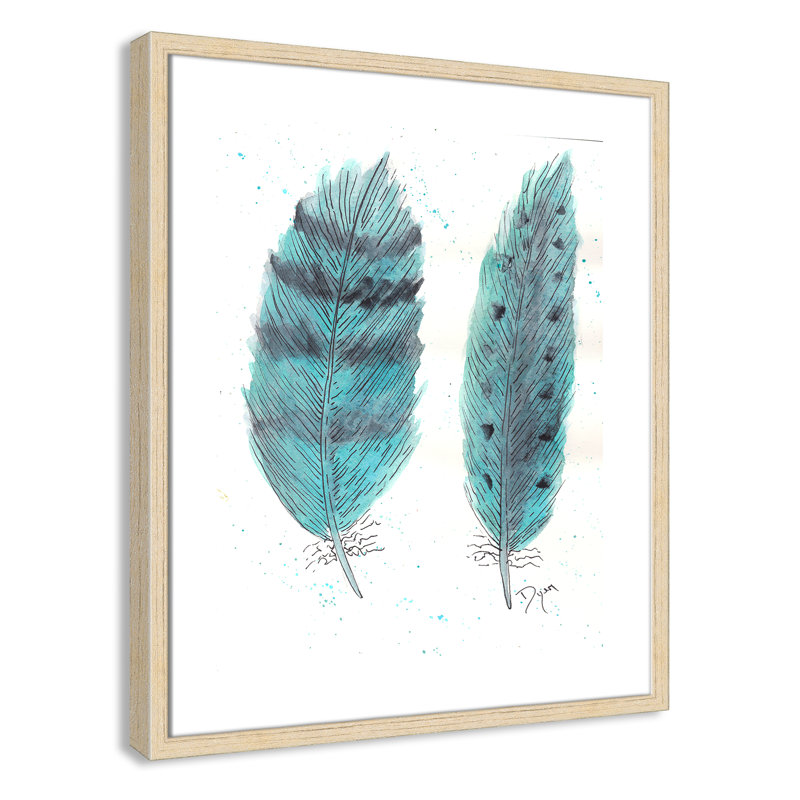 «Feathers in Turquoise II», art encadré, H 25,5 po x l 21,5 po x P 1,18 po, Encadrement beige