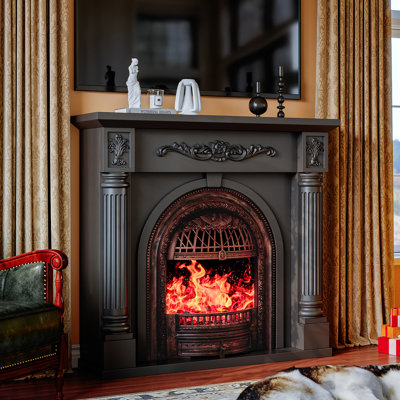45 Inch Electric Fireplace with Mantel,Solid Wood Roman Column Electric Fireplace Heater with Bronze Birdcage Insert for Living Room