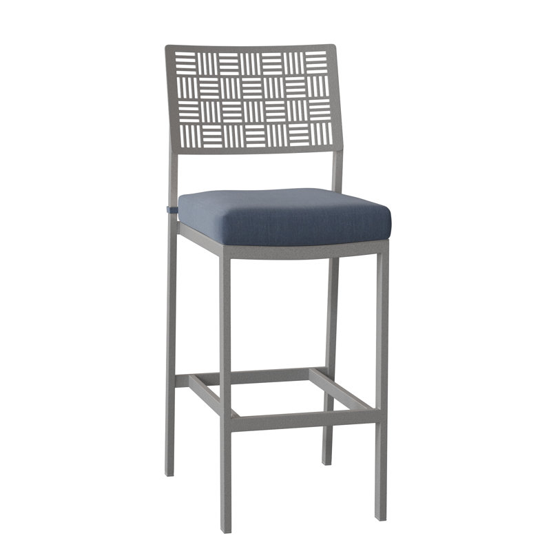Tabouret de bar avec coussin 30,75 po New Century, Toile bleu marine Sunbrella®, Étain