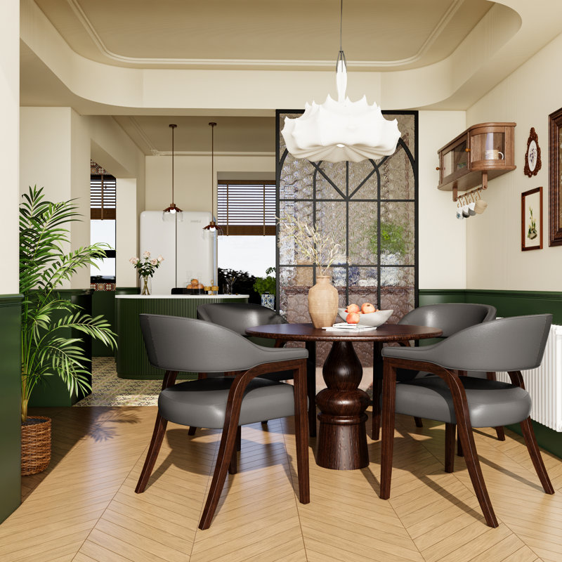 LUMERA Collection Set of 2 Mid-Century Modern Dining Chairs, Upholstered Faux Leather, Solid Wood Frame, Comfortable Kitchen & Dining Room Seating Gray