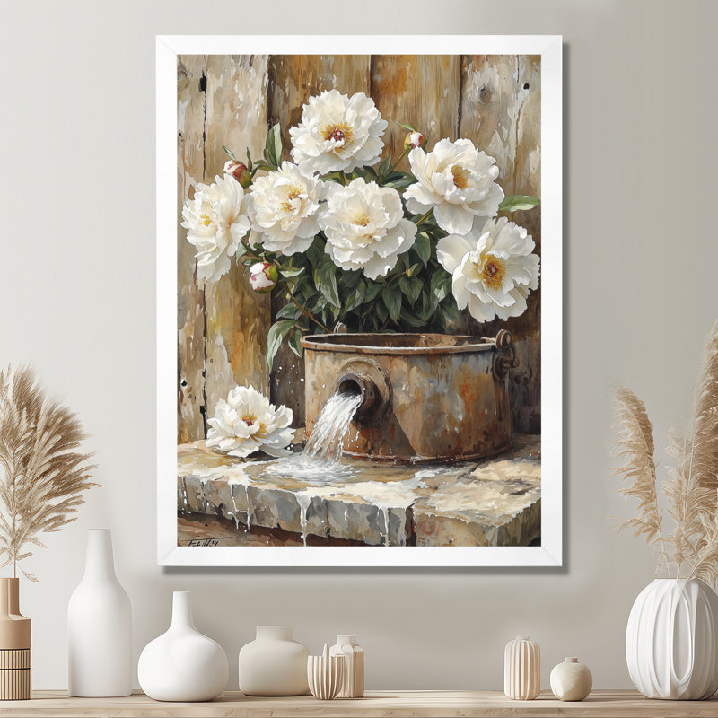 Barbery - Floral Wall Art Living Room, H 40 po x l 30 po, Reproduction encadrée d'une seule photo, Blanc
