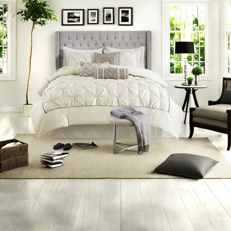 Elegant Tufted Bedding Sets, Polyester Comforter King Ivory