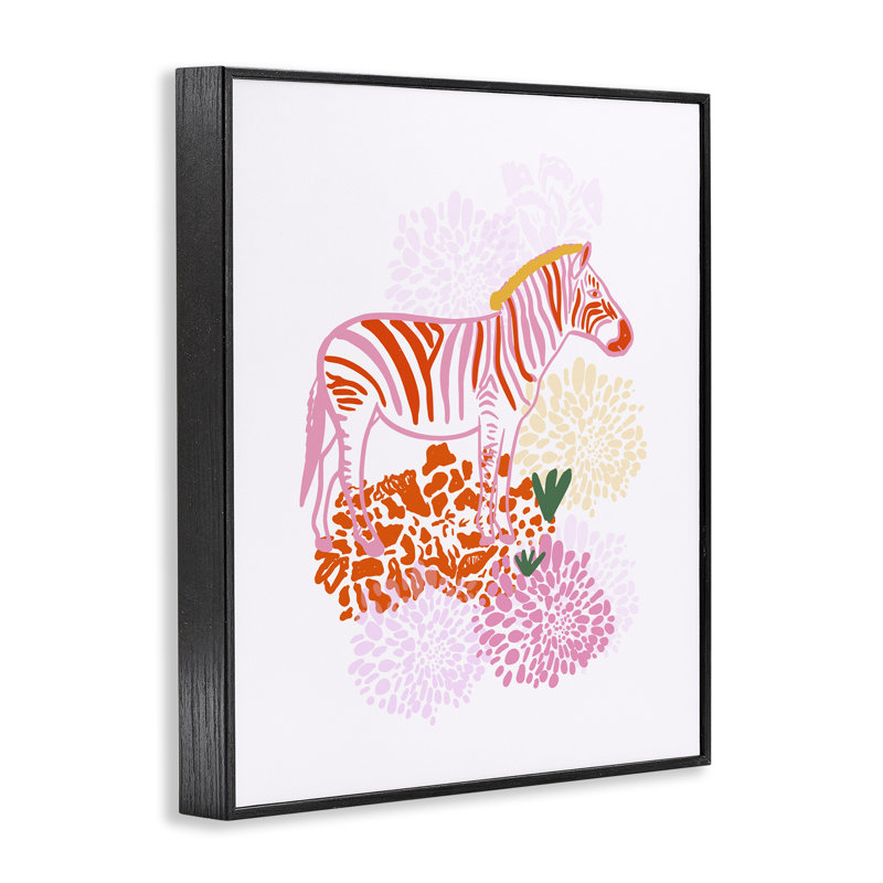Safari, zèbre sur fleurs, estampe numérique, design par Dina Riddle, H 14 po x l 11 po, Giclée encadrée noir minuit