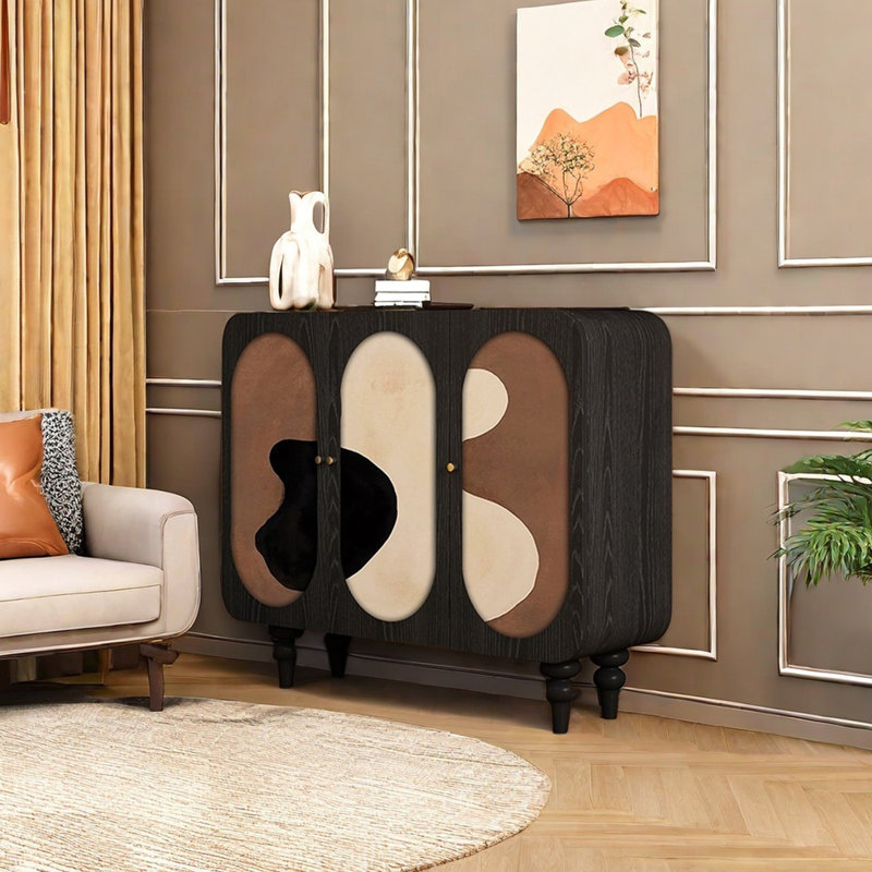 Art deco solid wood multifunctional sideboard, Black