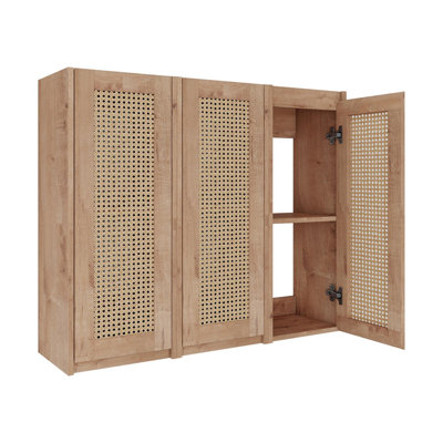 35.43" W 3-Piece Bathroom Wall Cabinet Set with Soft-Closing Doors, Imitative Oak Storage
