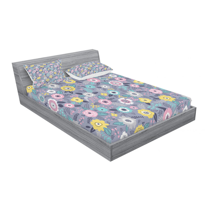Microfiber Floral Sheet Set, Queen Sheet Set with Fitted Sheet