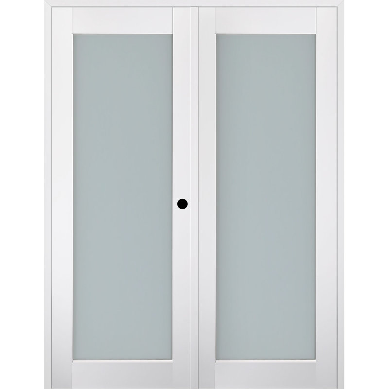 Polar White Finished Pine and Composite French Door with Frosted Glass