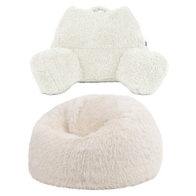 Kingston Faux Fur Classic Bean Bag and Reading Pillow Set