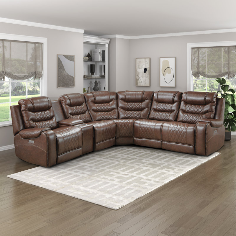 Canapé modulaire inclinable de 101 po Denby, Microfibre polie brune
