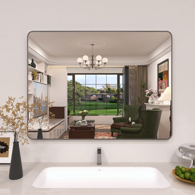 Lucha Gray Framed Wall Mounted Bathroom Vanity Mirror with Tempered Glass