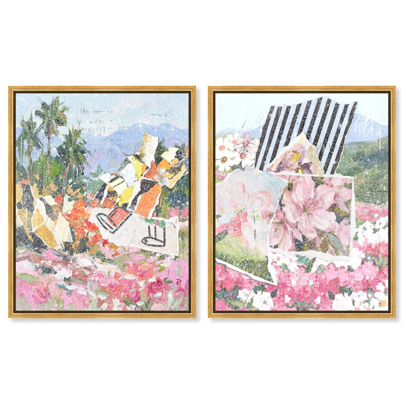 Tropic Bloom Set Landscape & Nature Canvas Print by Oliver Gal, Black Frame, 16 x 20, 25"H x 31"W, Gold Floater Frame