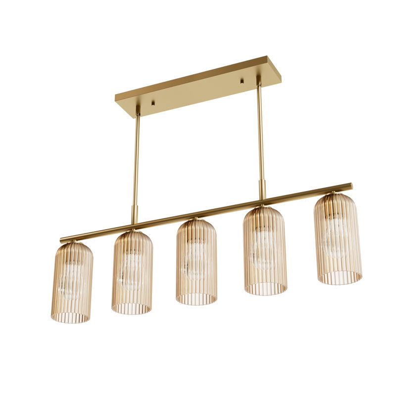 Plafonnier à 5 lumières Hunter x Jasmine Roth Beverly Glen, Ambre, Luxe doré