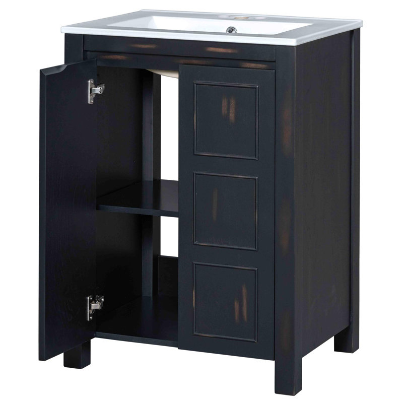 Organisateur de meuble-lavabo avec lavabo en céramique, Espresso, 36"