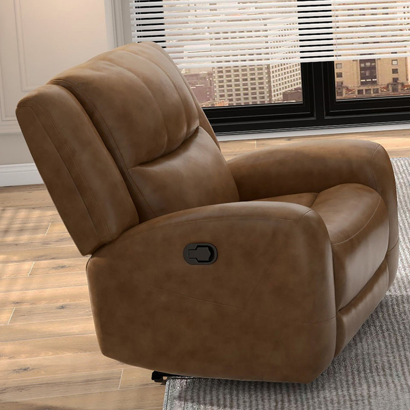 Transitional Style Manual Recliner High Density Foam Contour Arms Wide Seat Brown Finish Primary Living Room