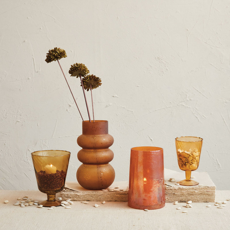 Vase rond en verre courbé, finition givrée